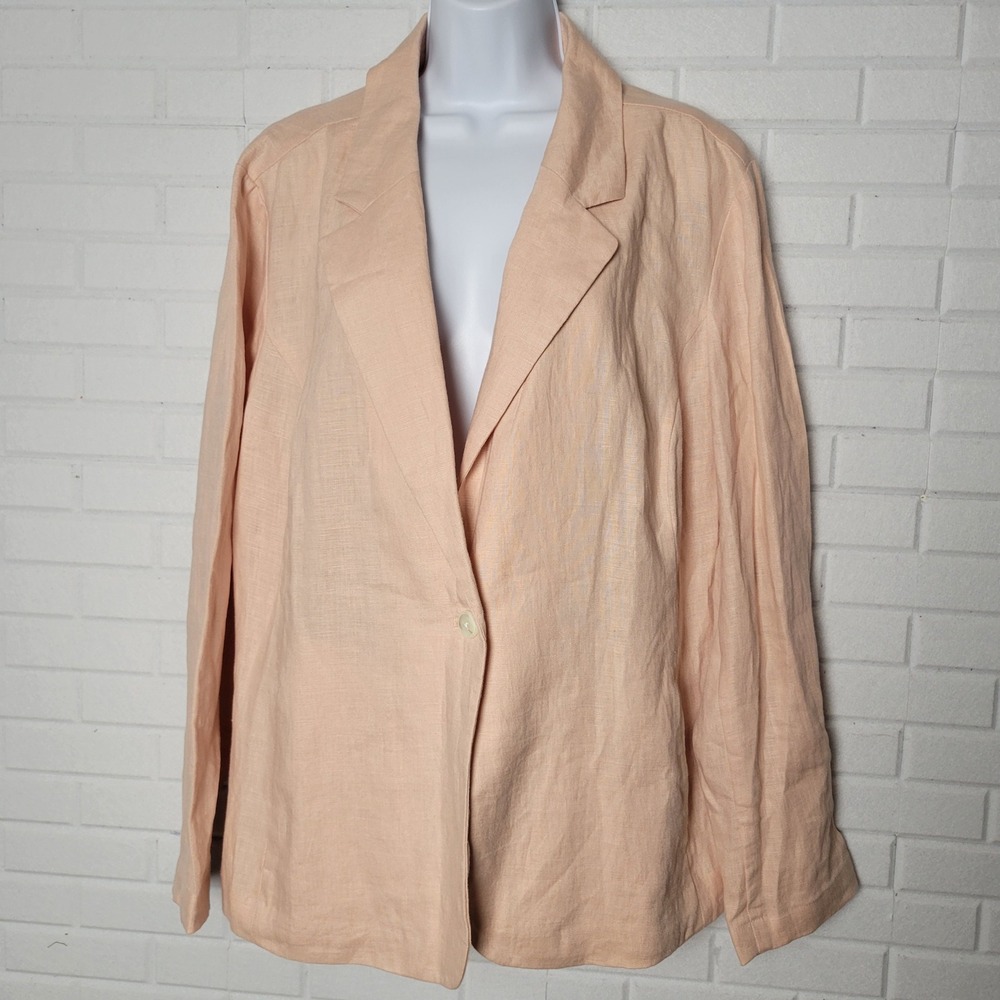J Jill Love Linen Blazer 2X Pale Pink Unstructured Loose‎ Fit Summer Minimalist
